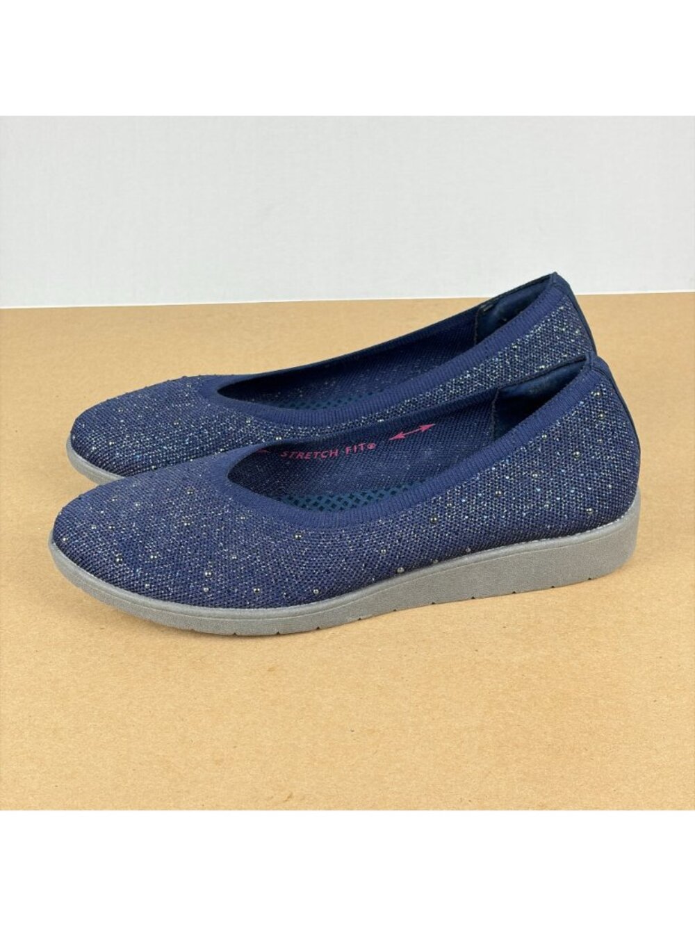 Skechers Cleo Sparkle Wedge Comfort Shoes Womens 9 Navy Blue Embellished - Picture 10 of 10